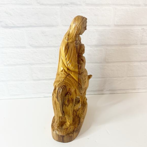 Vtg Hand Carved Olive Wood Holy Family Figurine Baby Jesus Mary Joseph & Donkey - Picture 5 of 7
